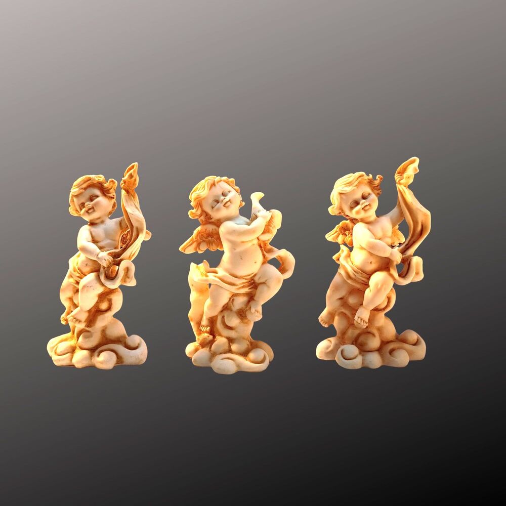 3 Vintage Cherub 5" Resin Figurines, K's Collection, Romantic Victorian Decor